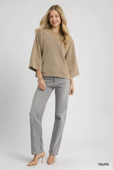Umgee Textured Knit V-Neck Top OutfitFlow